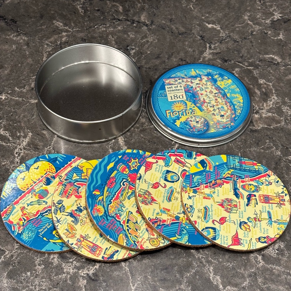 ❗️Florida Map Colorful Coasters Set NWT